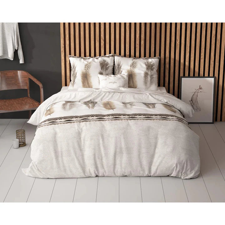 Husa de pilota Sleeptime Elegance Feathers 3 Gri 200x220 cm, 2 fete de perna 60x70 cm, 80% bumbac 20% poliester, reversibila, antialergica, 150 GSM