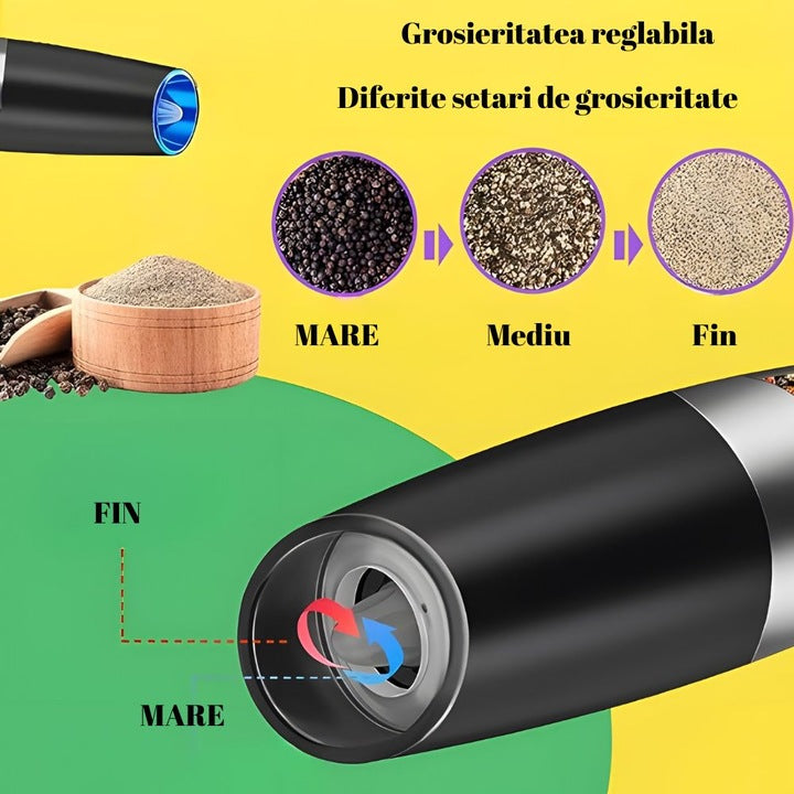 Rasnita electrica gravitationala pentru sare si piper, Automata cu lumina LED, Pe baza de baterii