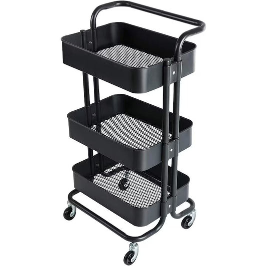 Etajera de bucatarie/baie, cu 3 nivele, metalica, neagra, 44x36x82cm, 44x36x82cm