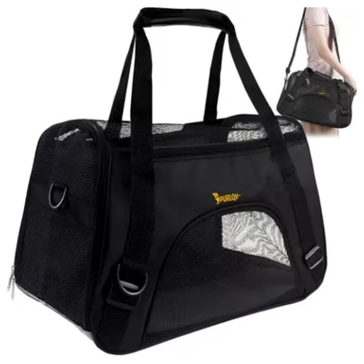 Geanta de transport caini sau pisici,, baza rezistenta, plasa de aerisire, 30x25x50 cm, greutate maxima suportata 8 kg