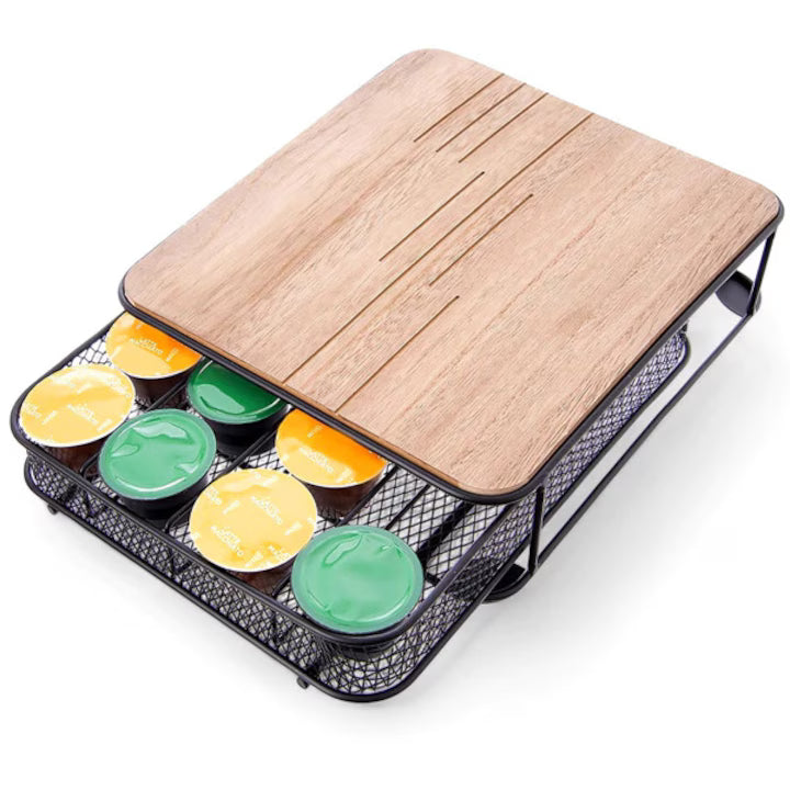 Organizer Pentru Capsule De Cafea, Orion, 30.5x24x6.5 cm, Metal, Mdf, Sertar Glisant Cu Compartimente, Pad-Uri Antiderapante