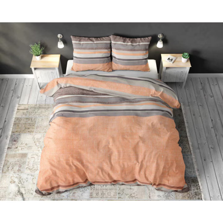 Husa de pilota Sonta Orange, 200x220 cm, 2 fete de perna 60x70 cm, bumbac 80% + poliester 20%, dublu imprimeu, antialergica, 150 GSM
