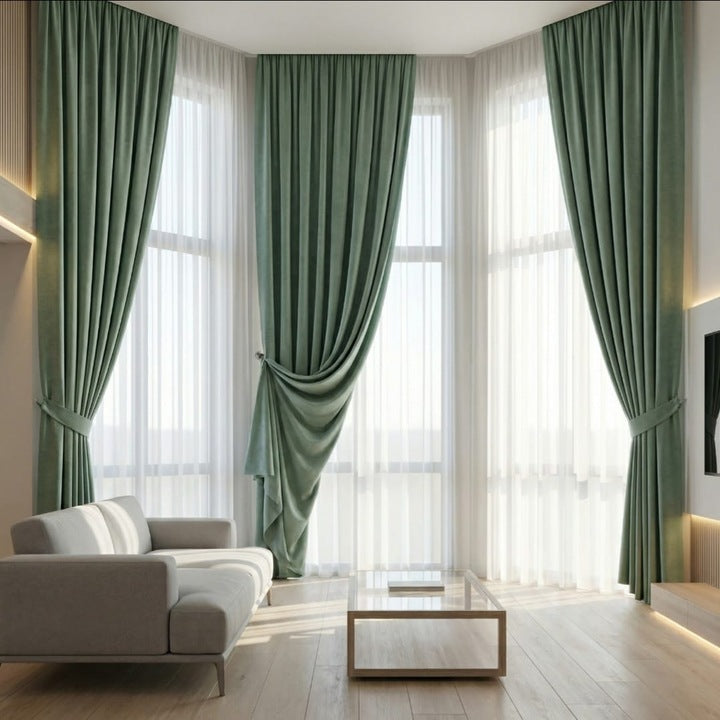 Draperie blackout 140x260 cm, verde celadon, din poliester gros, opaca si eleganta, ideala pentru living sau dormitor