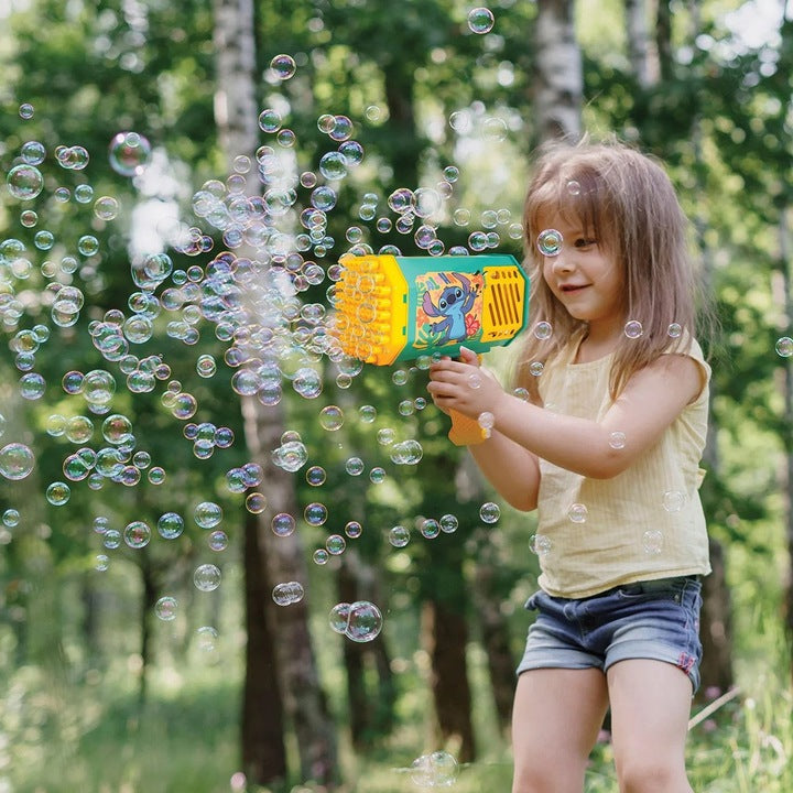 Arma Jucarie Bazooka Baloane de Sapun Giga Stitch, Bubble Gun Electric, Pistol Automat Bule Copii, Jucarie Distractie Exterior, Include Solutie Baloane, Cadou Copii 3+