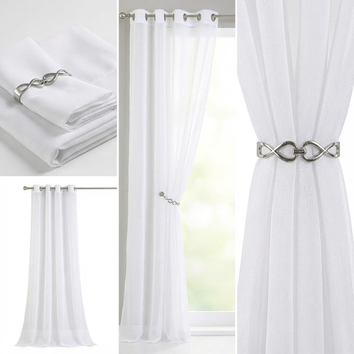 Perdea din etamina alba 140x240 cm, cu catarama decorativa, premium