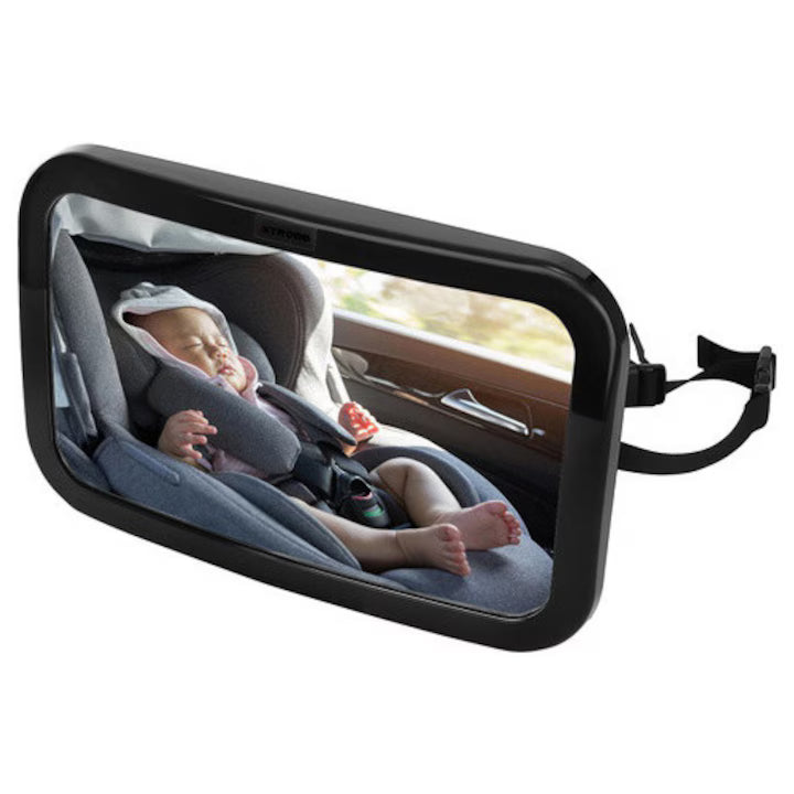 Oglinda Auto pentru Supravegherea Bebelusilor, Reglabila 360°, 4 Curele de Fixare, Oglinda Acrilica Antispargere, Siguranta Maxima in Masina
