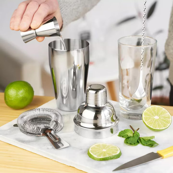 Set 6 Barman Pentru Bauturi, shaker de 750 ml, Otel Inoxidabil, Argintiu