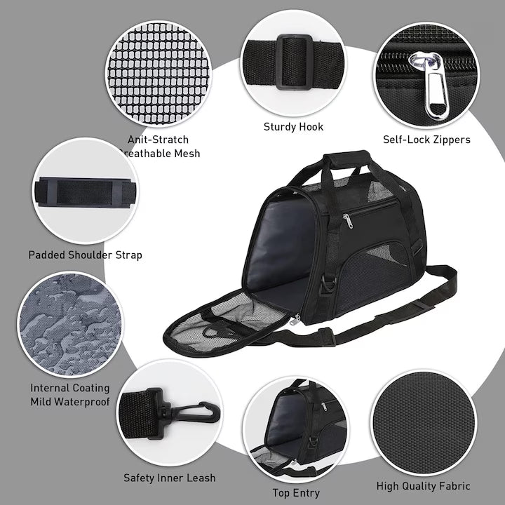 Geanta de transport caini sau pisici,, baza rezistenta, plasa de aerisire, 30x25x50 cm, greutate maxima suportata 8 kg