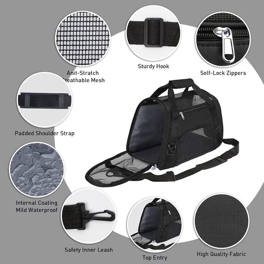 Geanta de transport caini sau pisici,, baza rezistenta, plasa de aerisire, 30x25x50 cm, greutate maxima suportata 8 kg