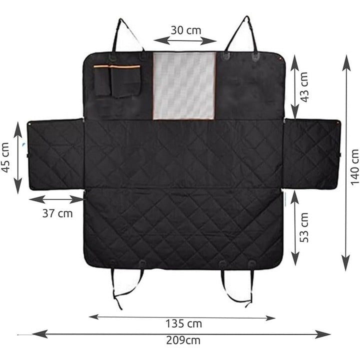 Husa de protectie impermeabila pentru bancheta auto, pentru transport animale de companie, cu plasa de siguranta, buzunare si laterale cu fermoar, negru, 140 x 209 cm