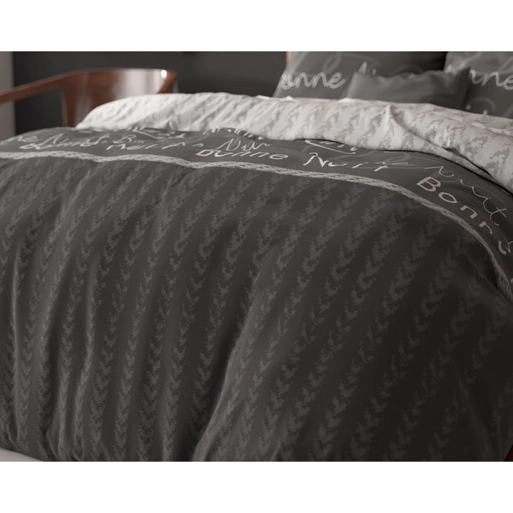 Husa pilota Sleeptime Bonne Nuit 4 antracit 200x220 cm, bumbac 80% si poliester 20%, imprimeu dublu, antialergica, 2 fete de perna incluse