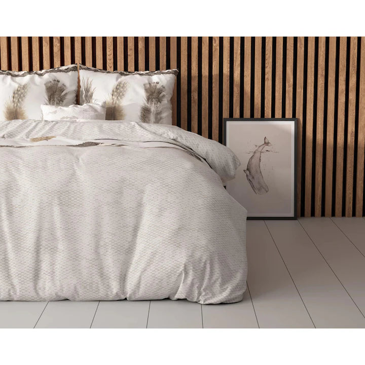Husa de pilota Sleeptime Elegance Feathers 3 Gri 200x220 cm, 2 fete de perna 60x70 cm, 80% bumbac 20% poliester, reversibila, antialergica, 150 GSM