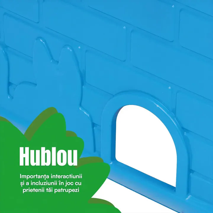 Casuta de gradina pentru copii din plastic cu usi si ferestre care se deschid, casa de joaca interior exterior cu detalii interactive, 122x104x110 cm, galben rosu albastru