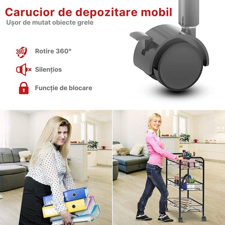 Raft mobila cu 3 etajere , pentru bucatarie, baie, living, usor de Montat, pentru spatii inguste, Material ABS/Otel Inoxidabil, Metal, 64 x 44 x 27 cm, Negru
