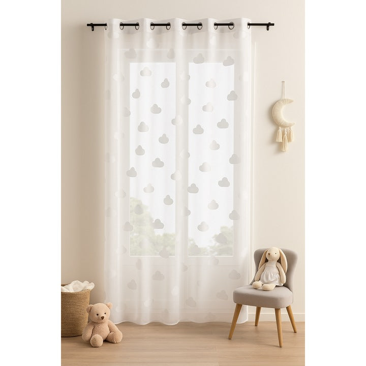 Perdea alba cu nori din etamina decorativa, 140x240 cm, design elegant